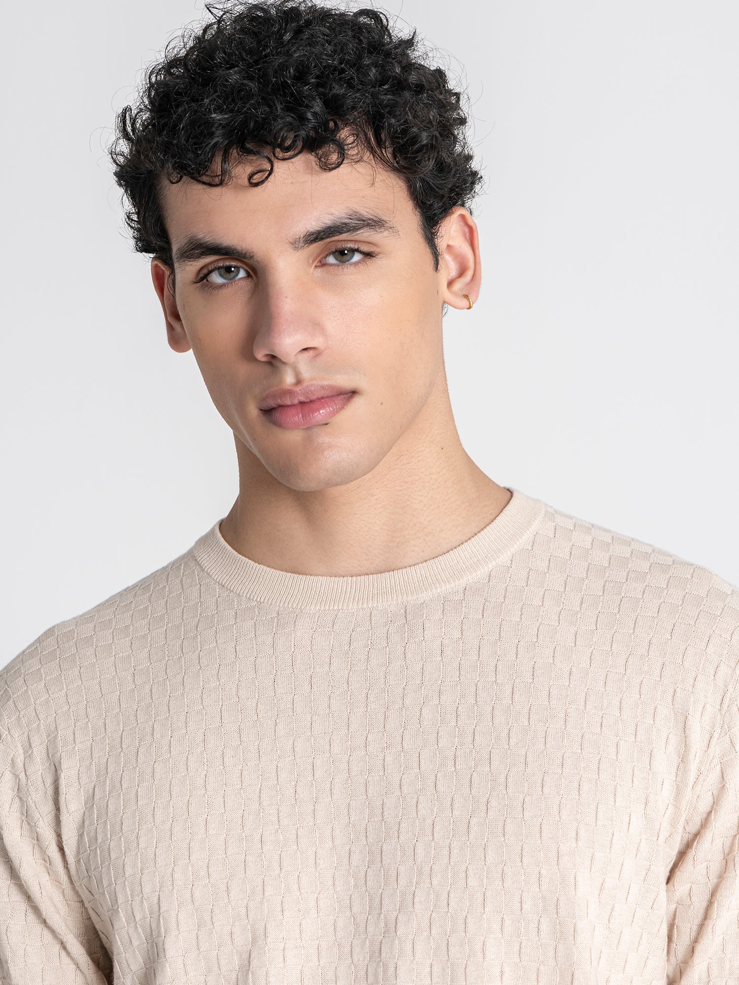 Beige Squared Knit Tee