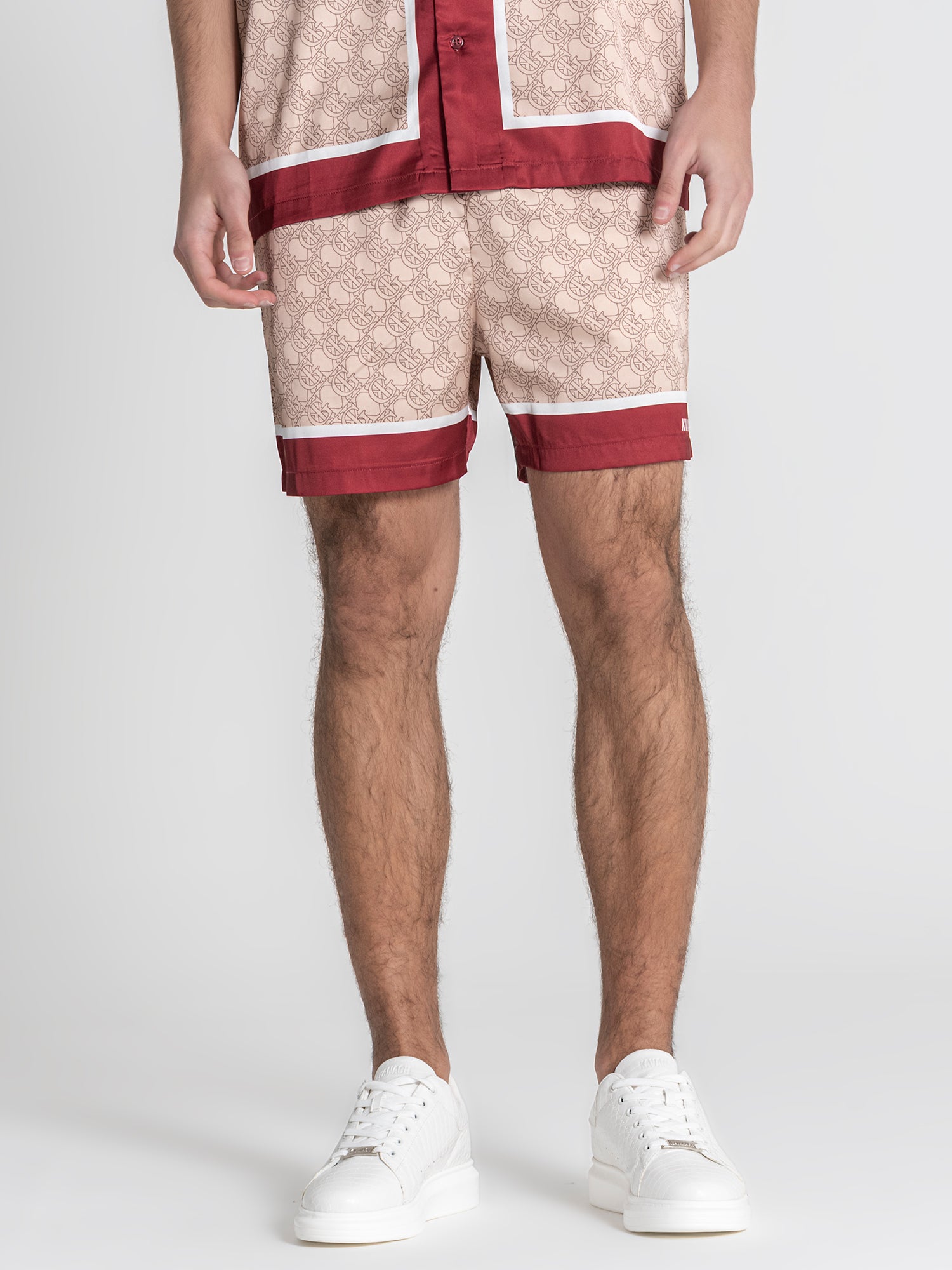 Beige Insignia Satin Shorts