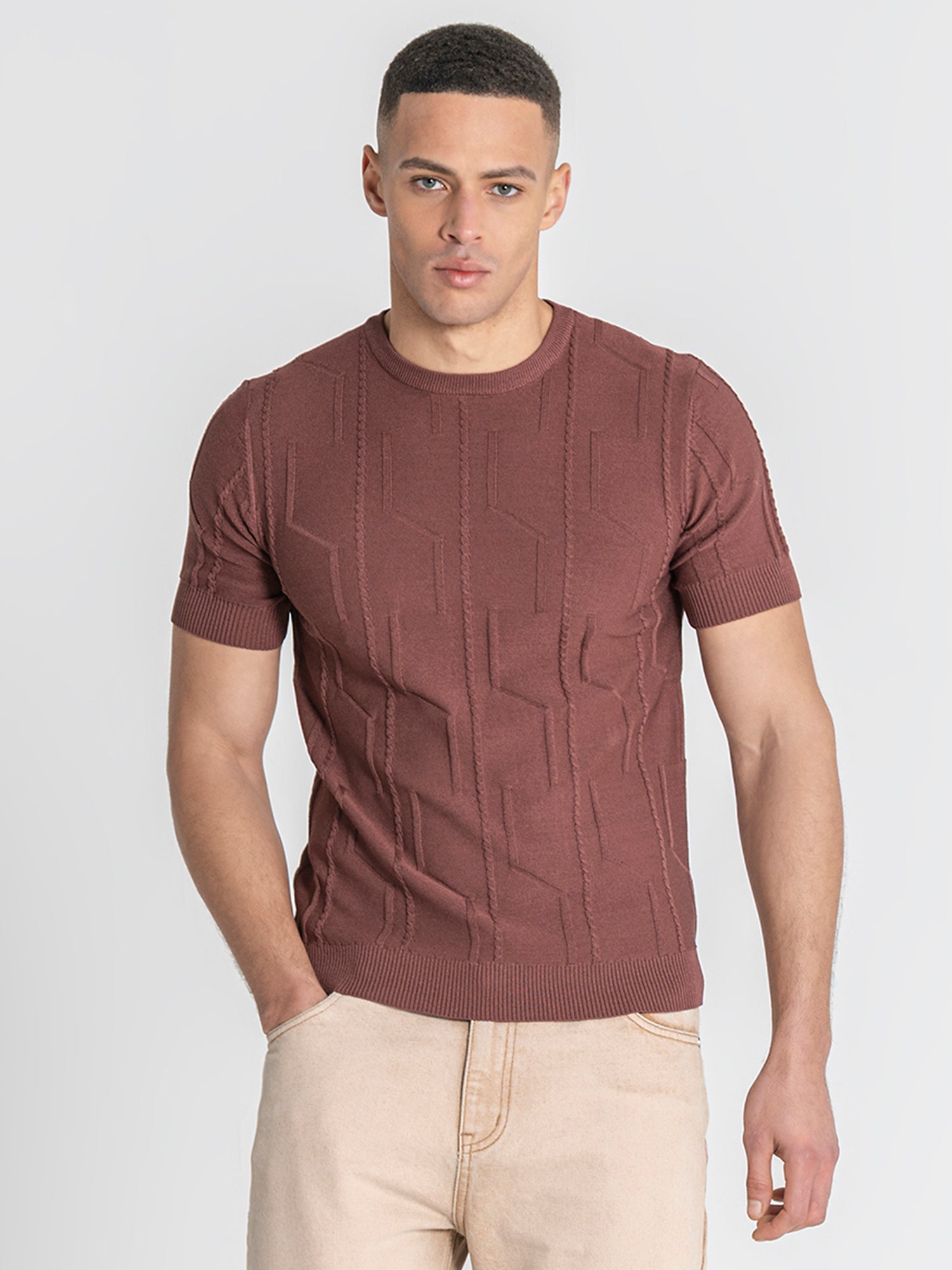 Brown Dimension Knit Tee