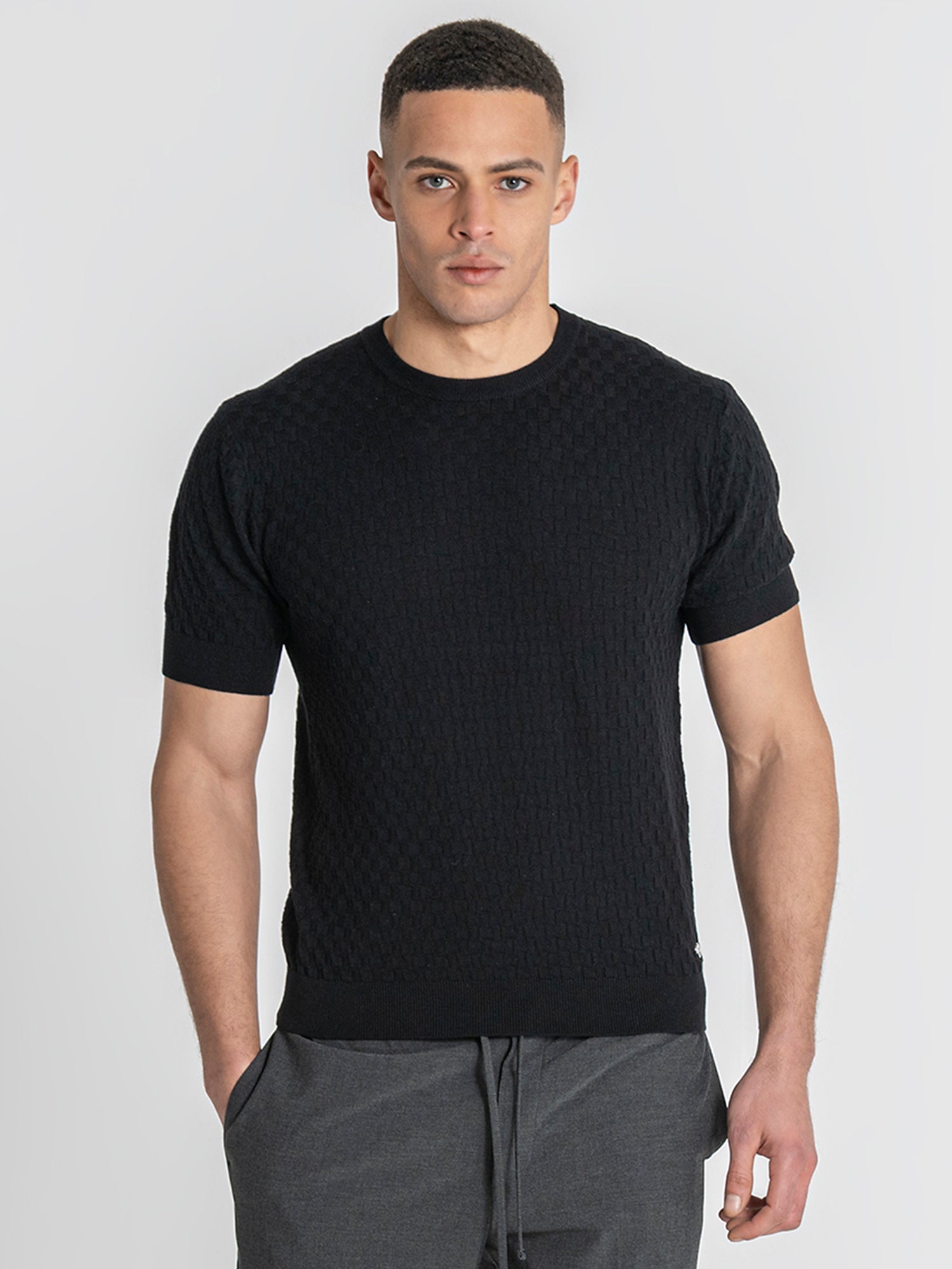 Black Squared Knit Tee