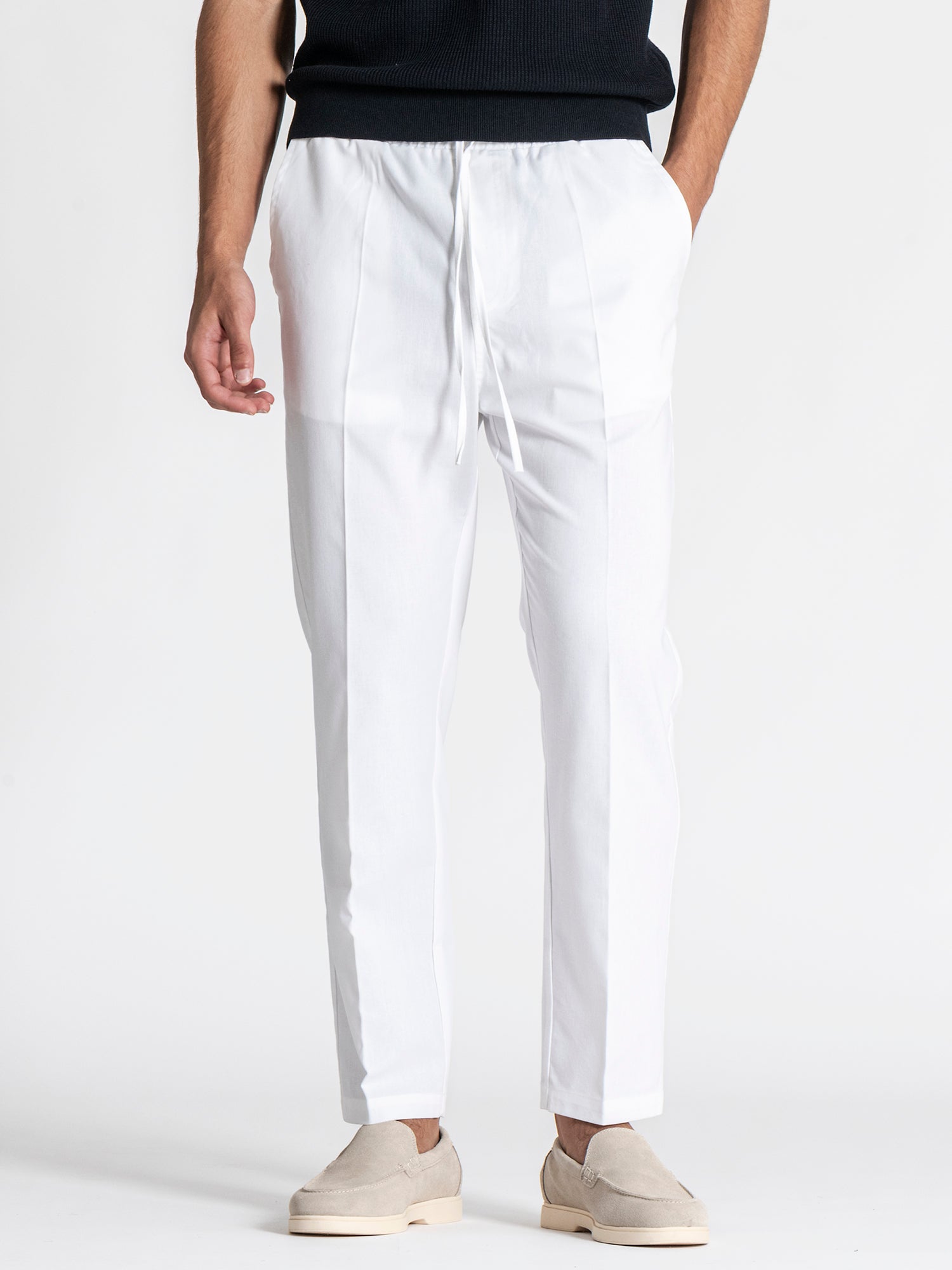 White GG Linen Pants