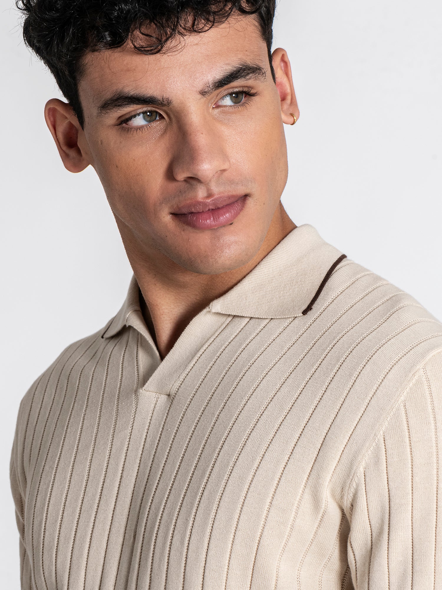 Beige GG Knit "V" Polo