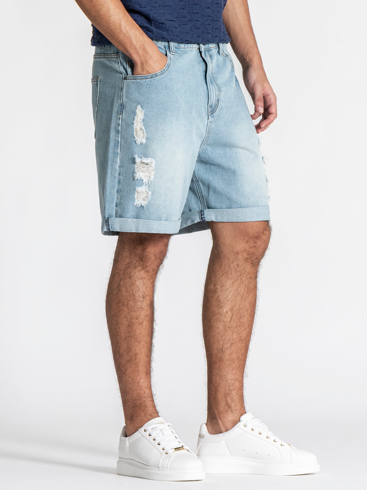 Light Blue Fray Denim Shorts