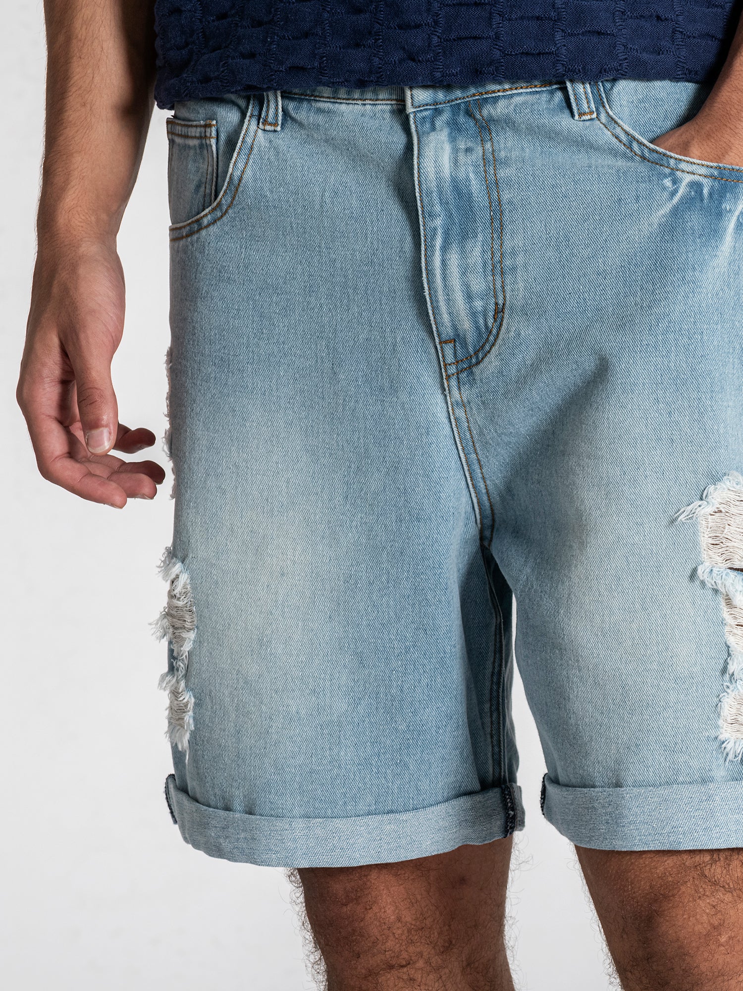 Light Blue Fray Denim Shorts
