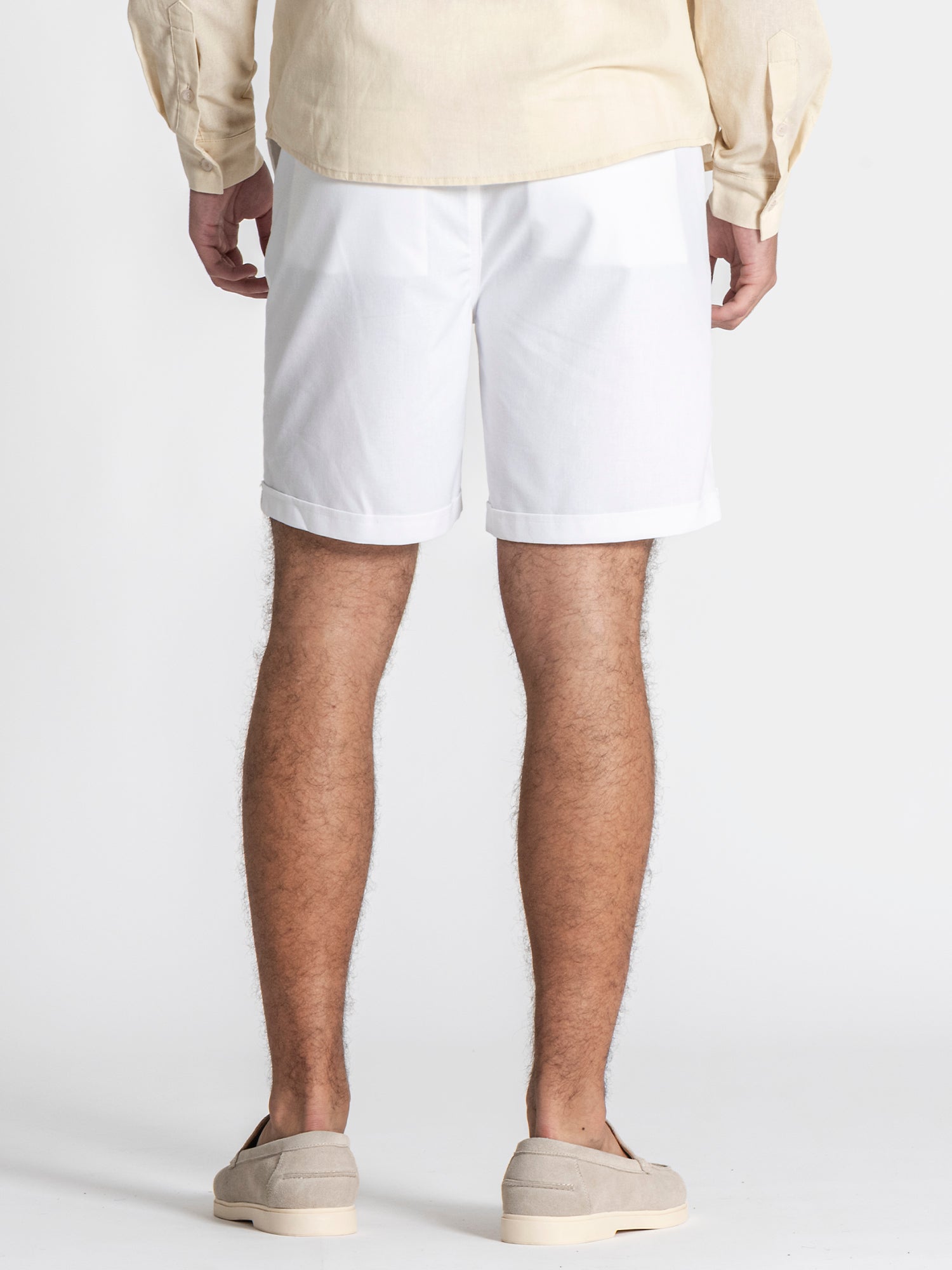 White GG Linen Shorts