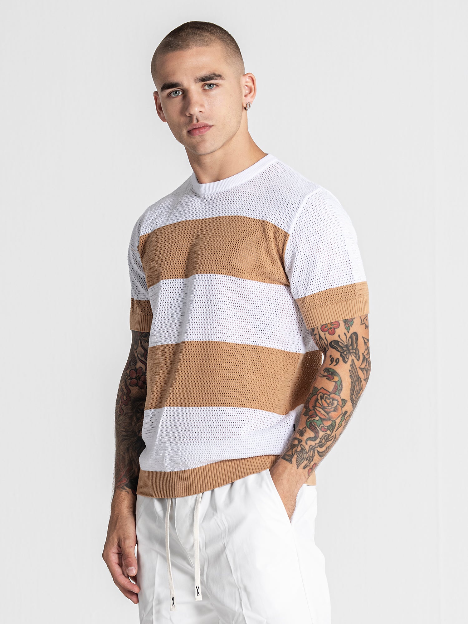 Camel Striped Knit Tee