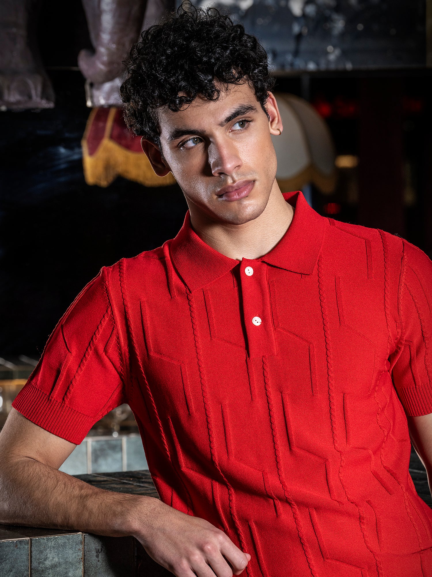 Red Dimension Knit Polo