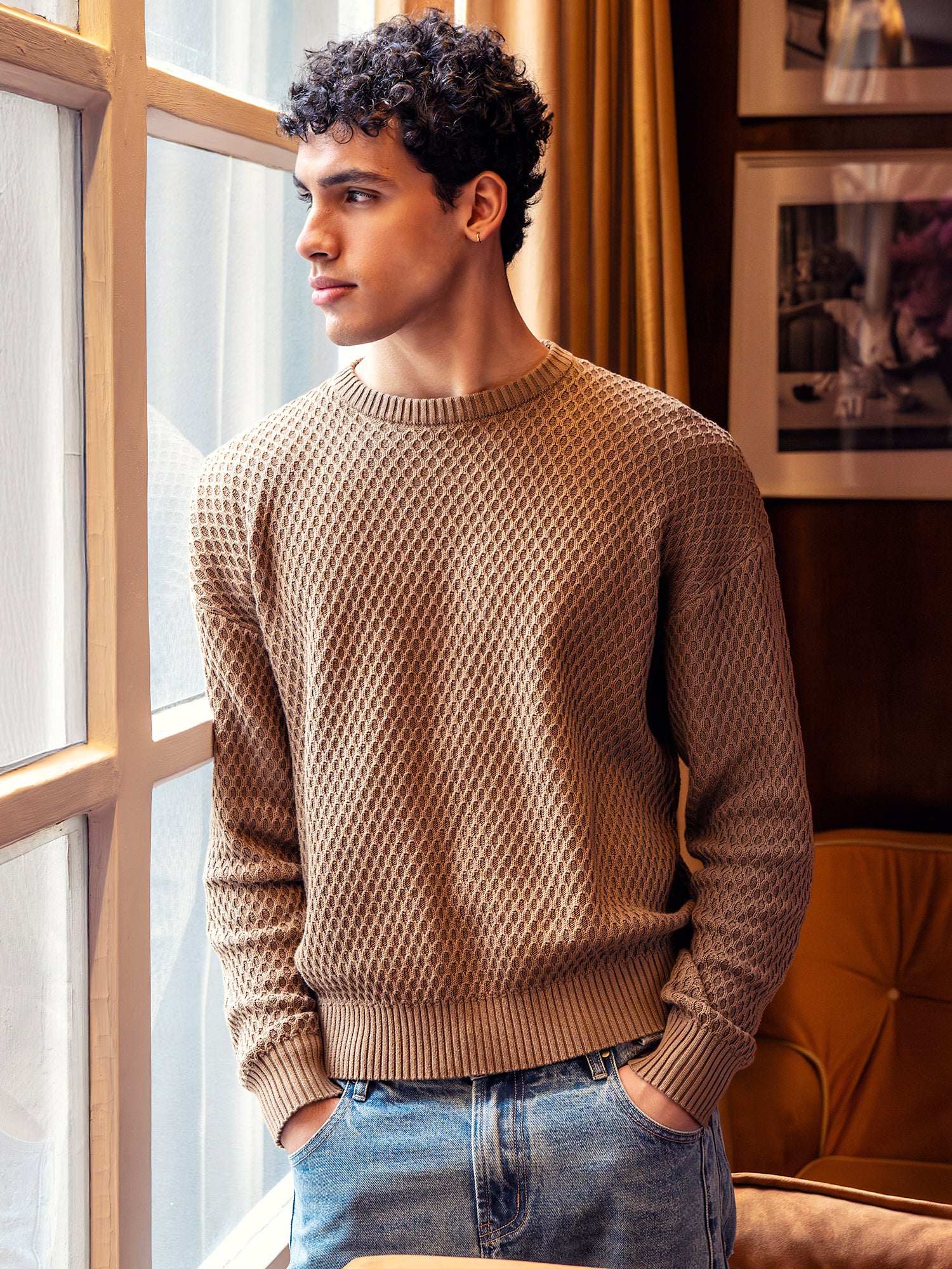 Taupe Hexa Knit Sweater