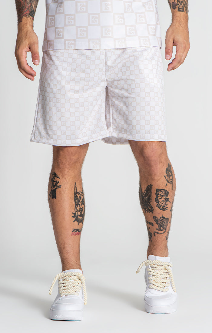 Beige Checkers Shorts