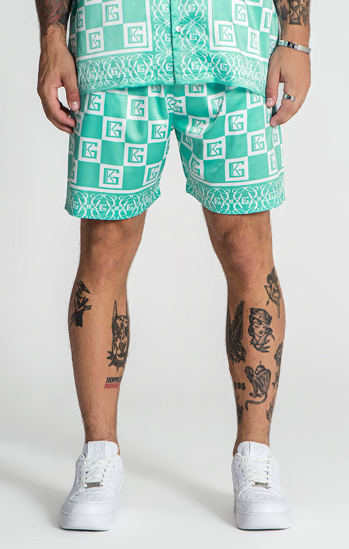 Green Checkers Satin Shorts