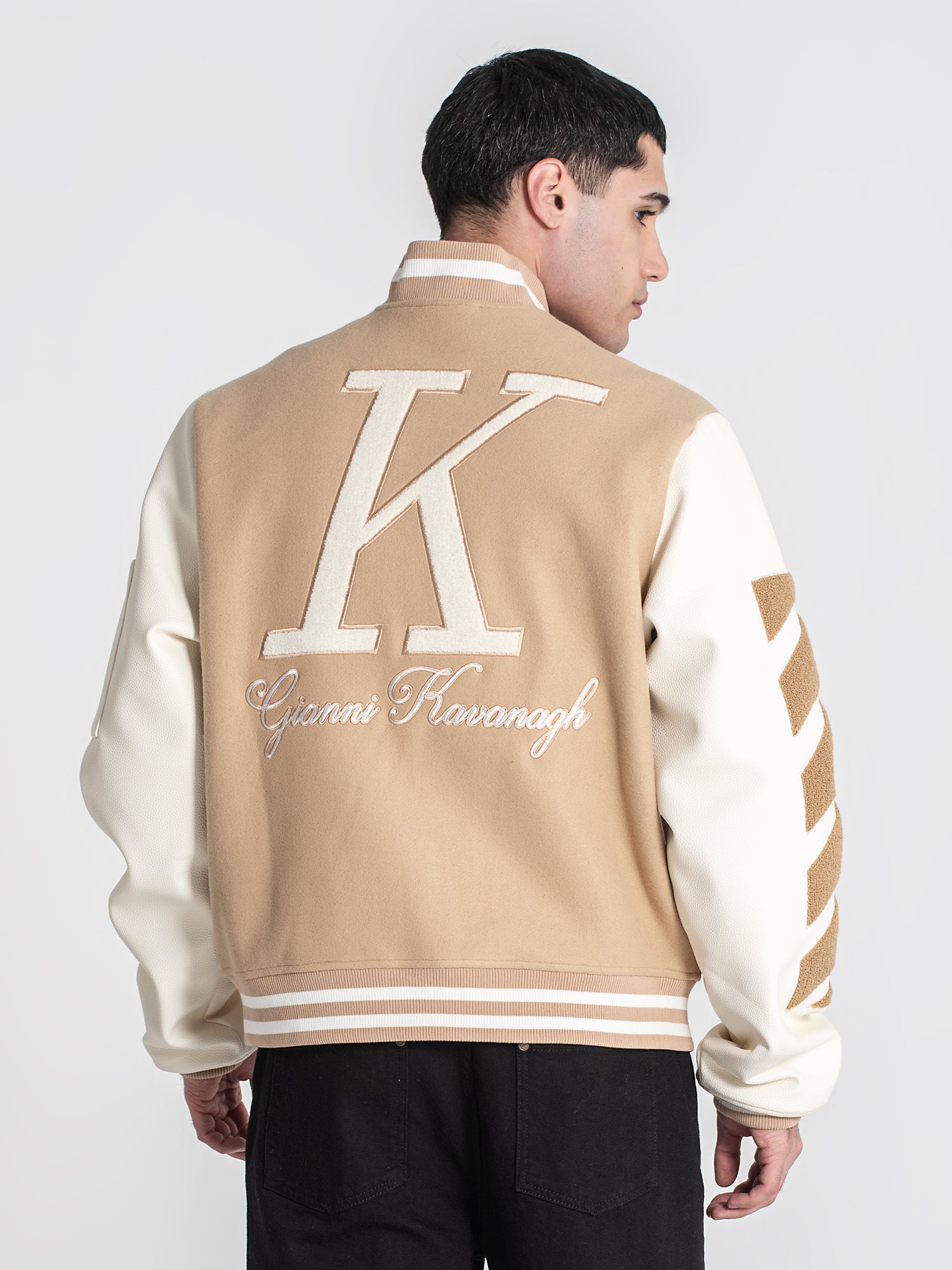 Beige Varsity Bomber Jacket