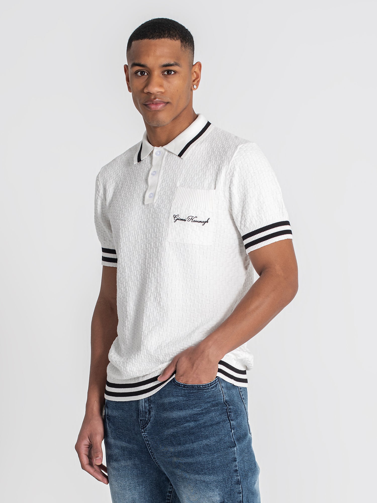 White Identity Knit Polo