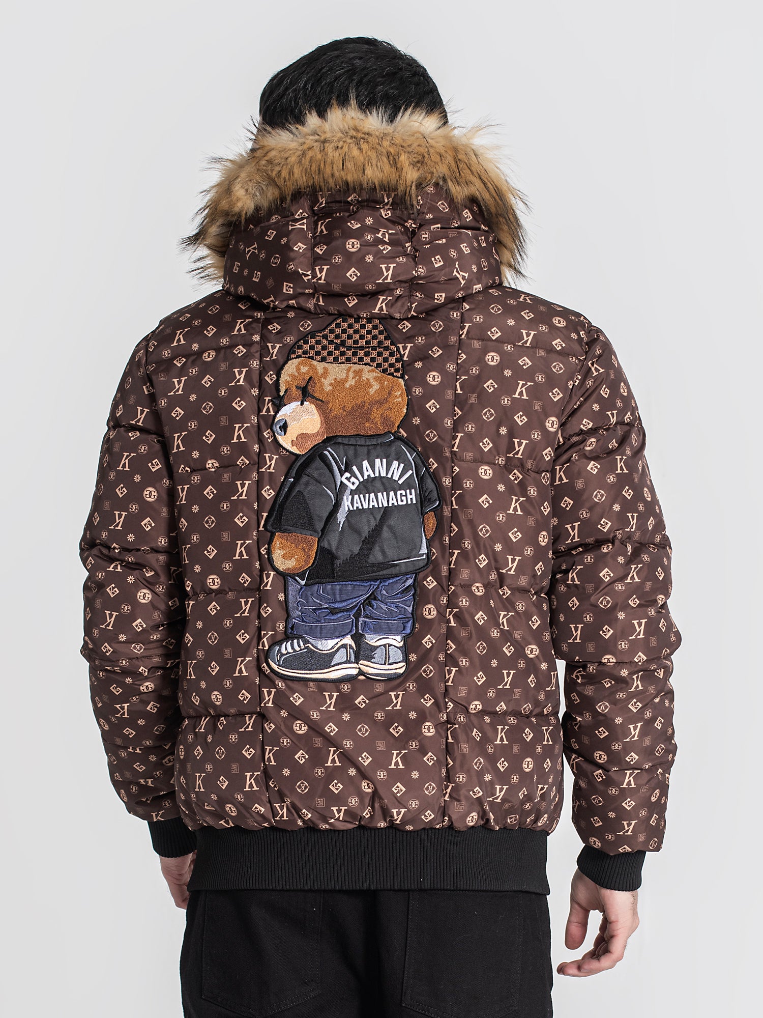 Brown Logomania Bear Puffer Jacket