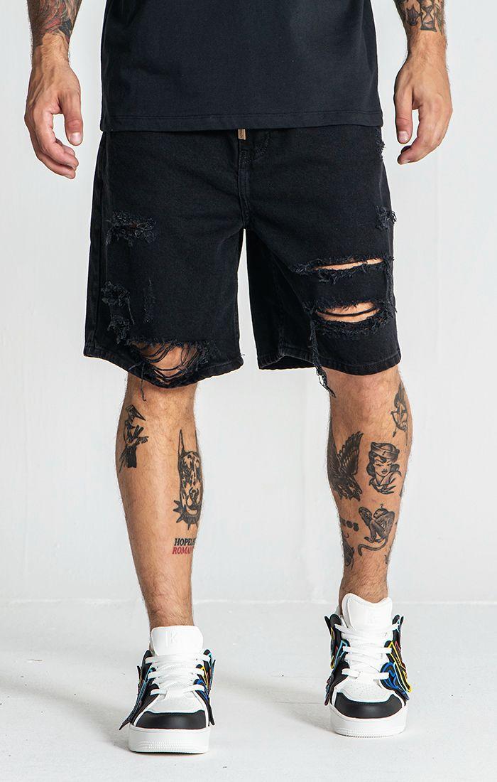 Black Damage Ripped Shorts