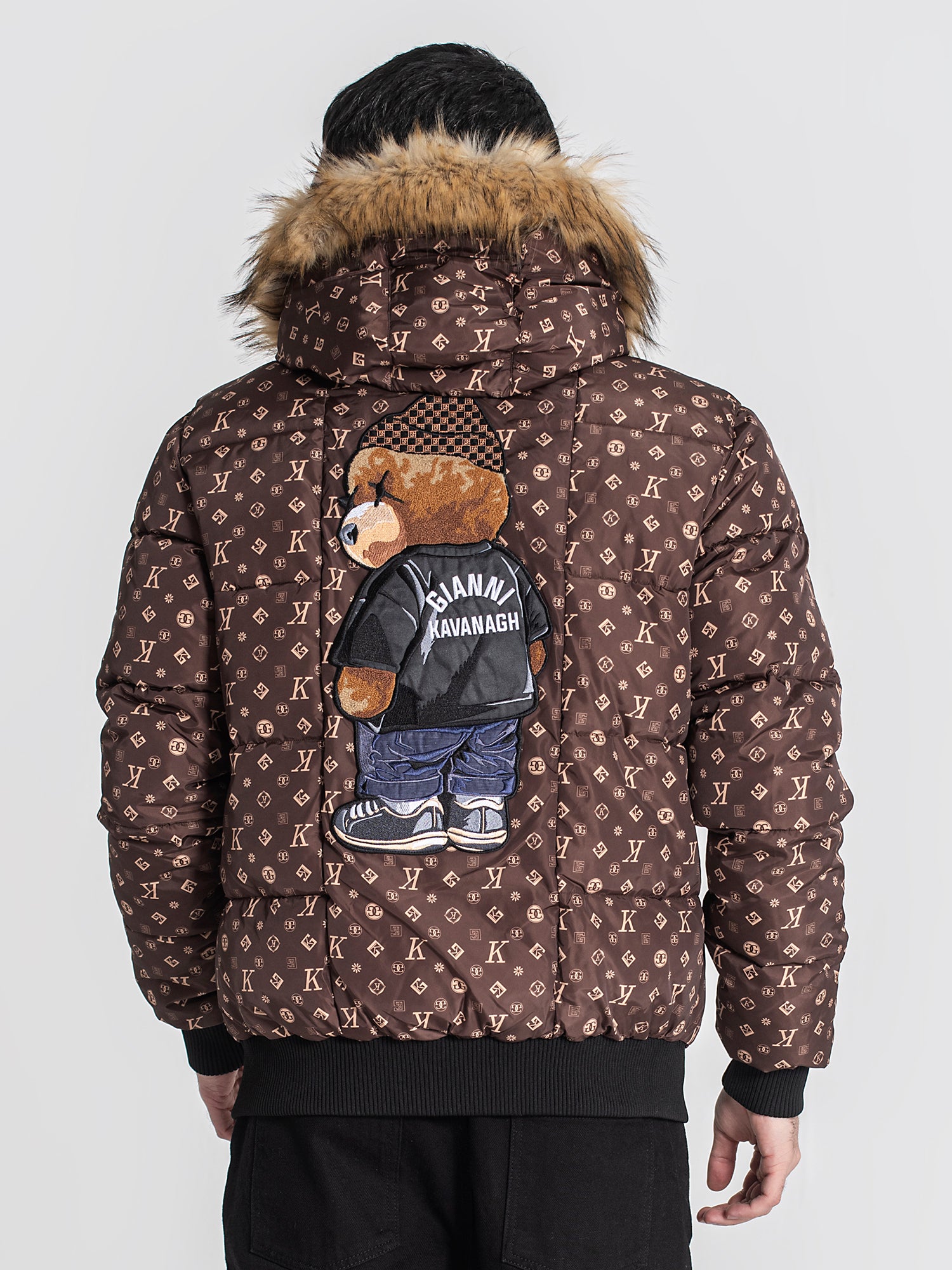 Brown Logomania Bear Puffer Jacket