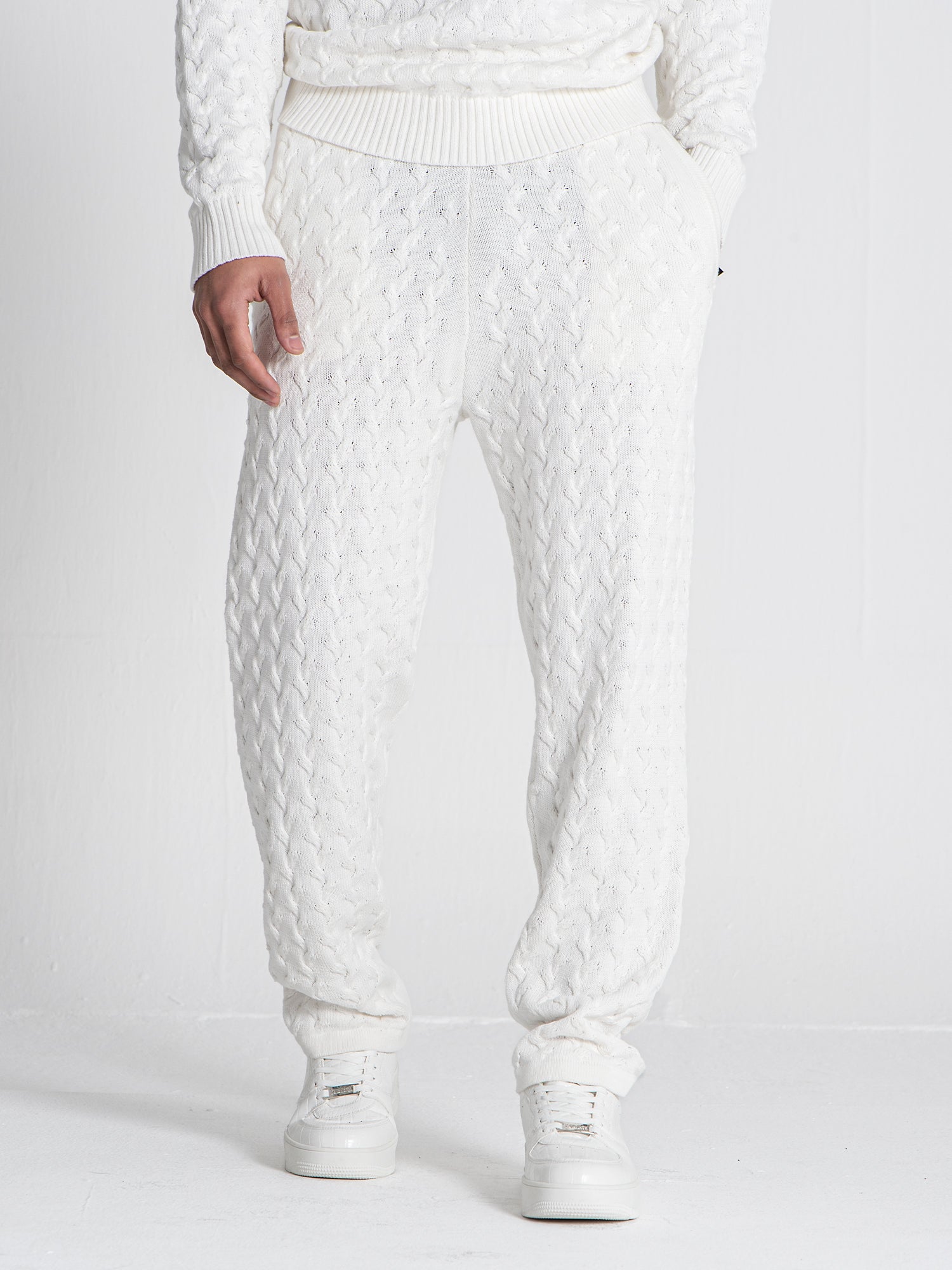 White Snug Knit Joggers