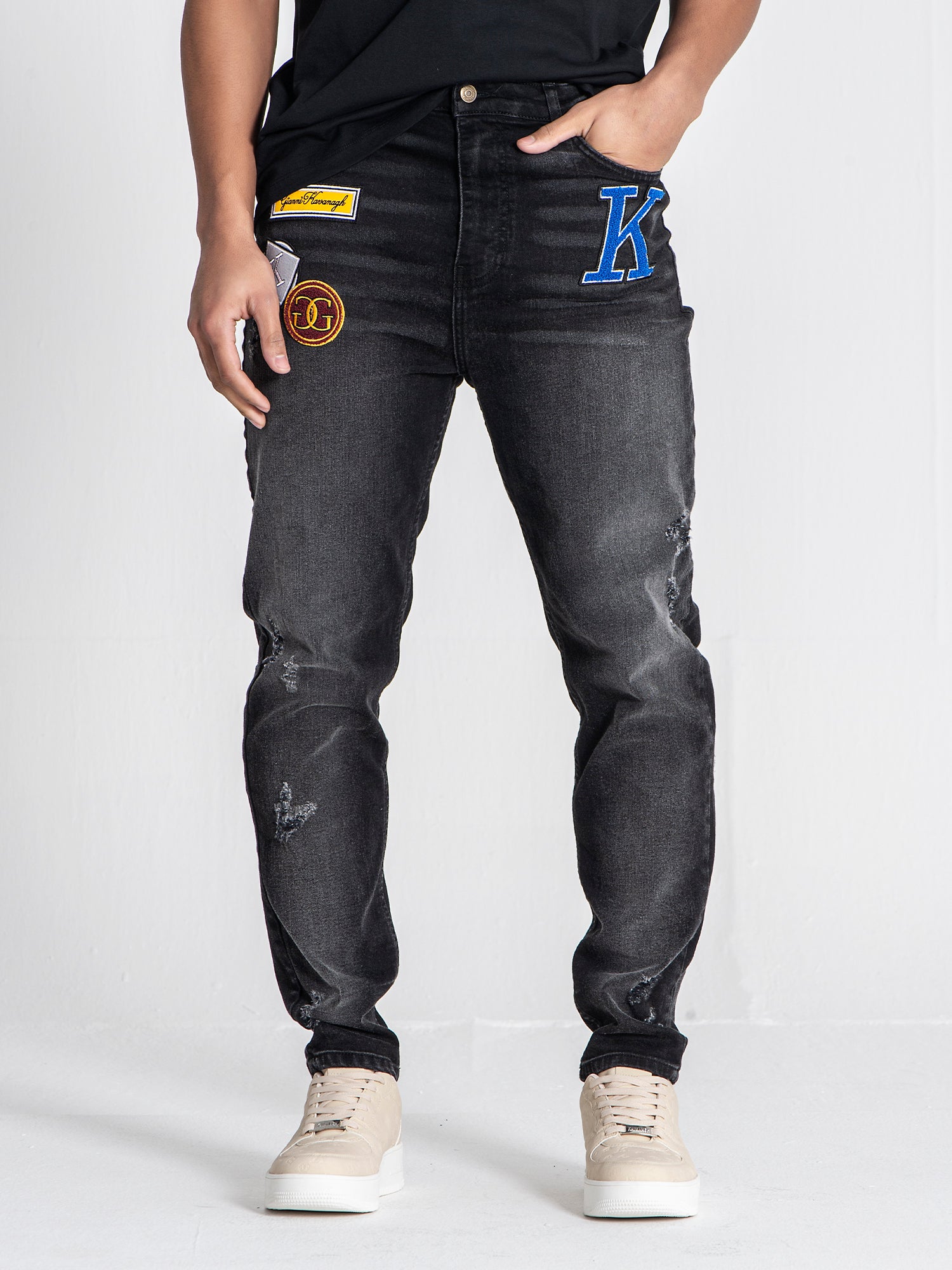 jeans / Black Collage Patch Jeans