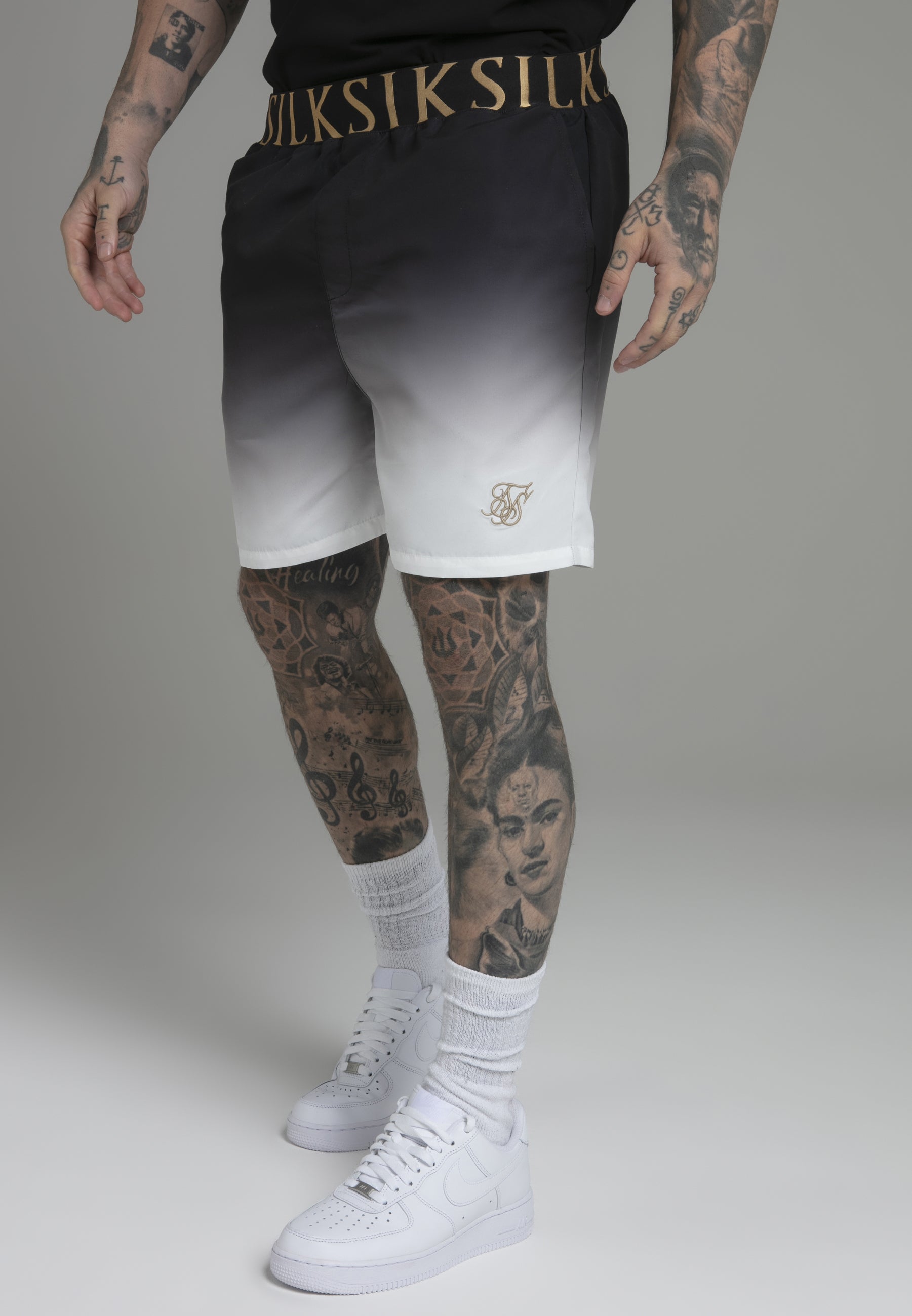 swimshorts / Black White Fade Swim Shorts