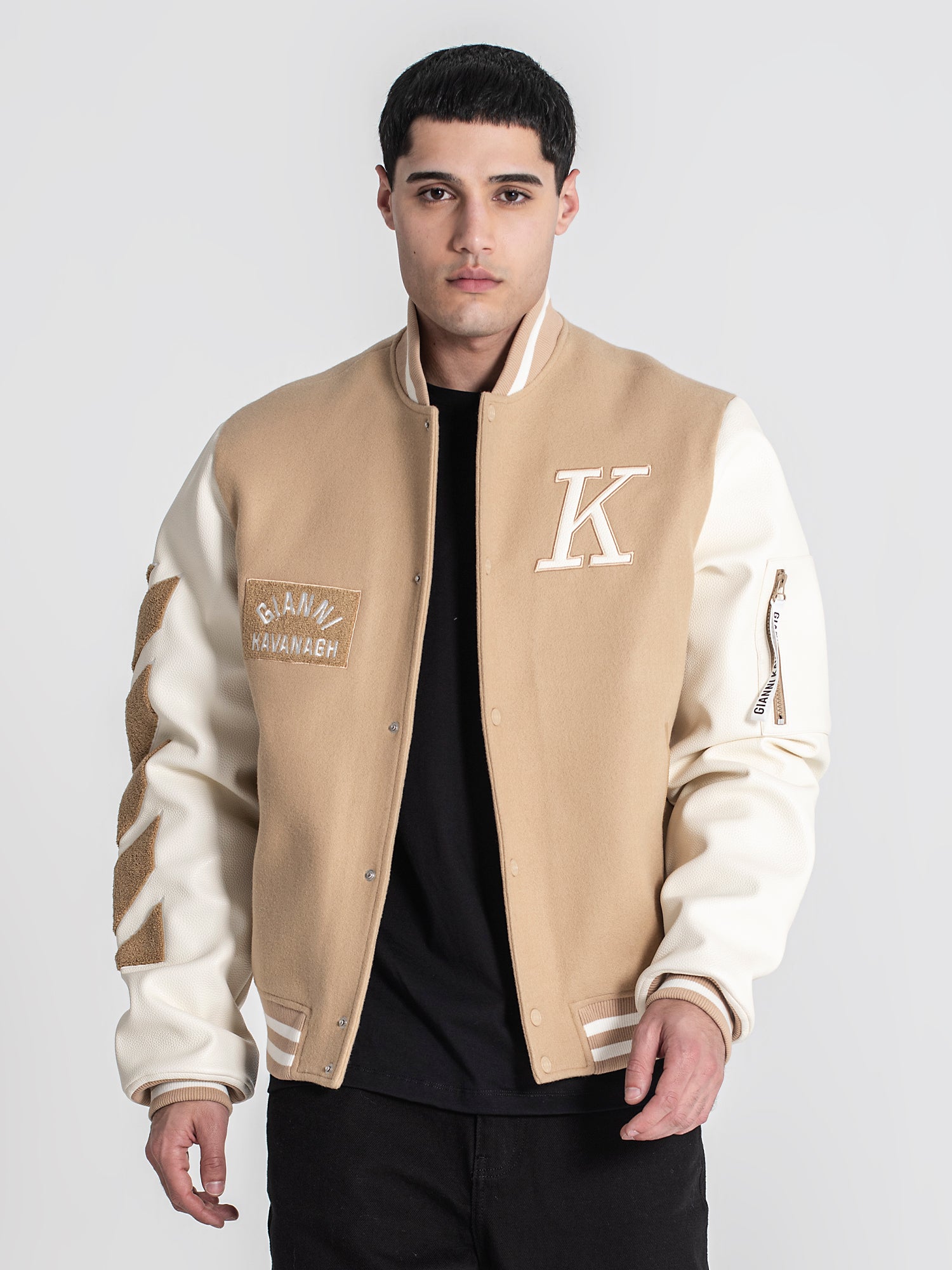 bombers / Beige Varsity Bomber Jacket