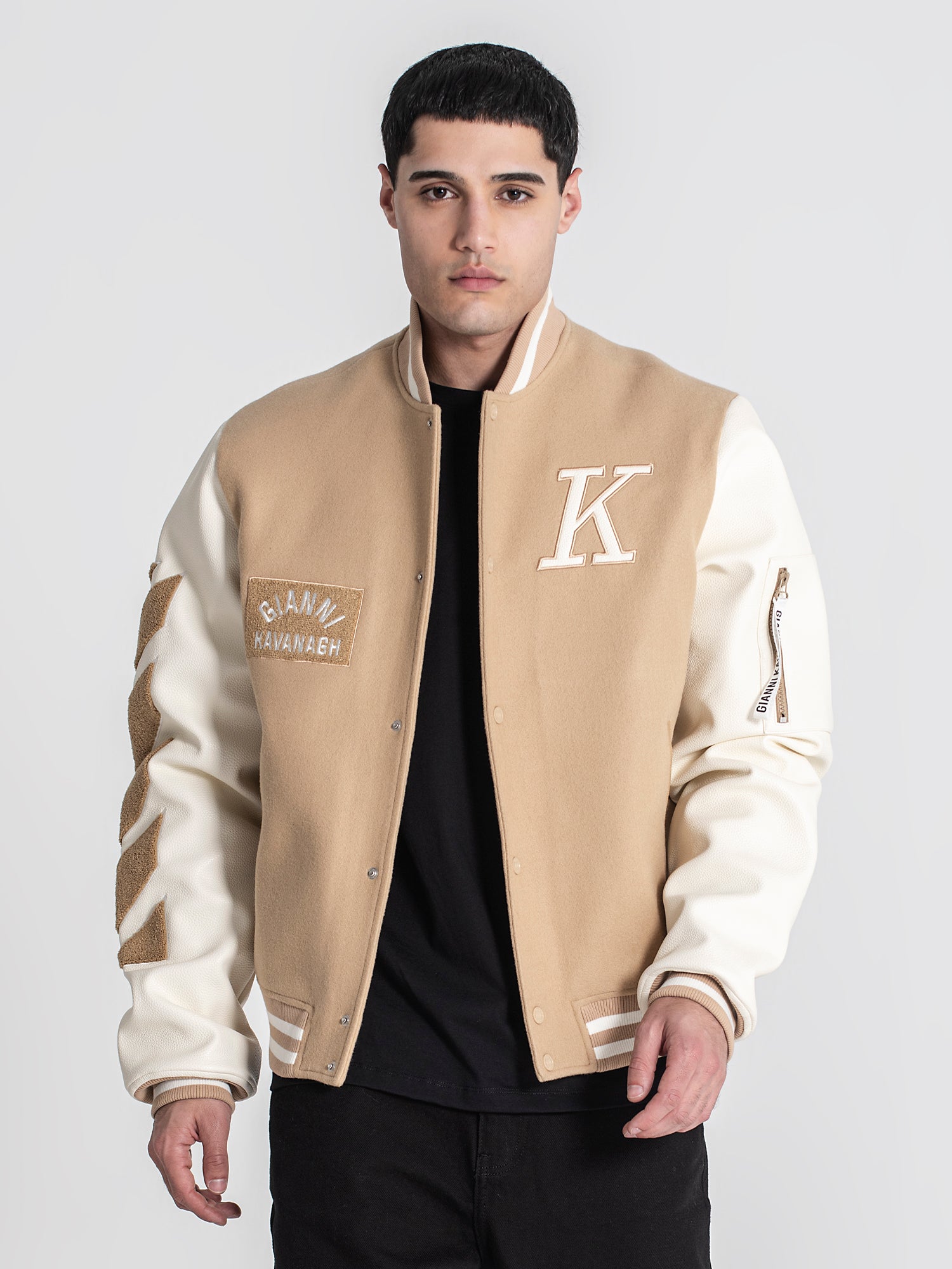 bombers / Beige Varsity Bomber Jacket