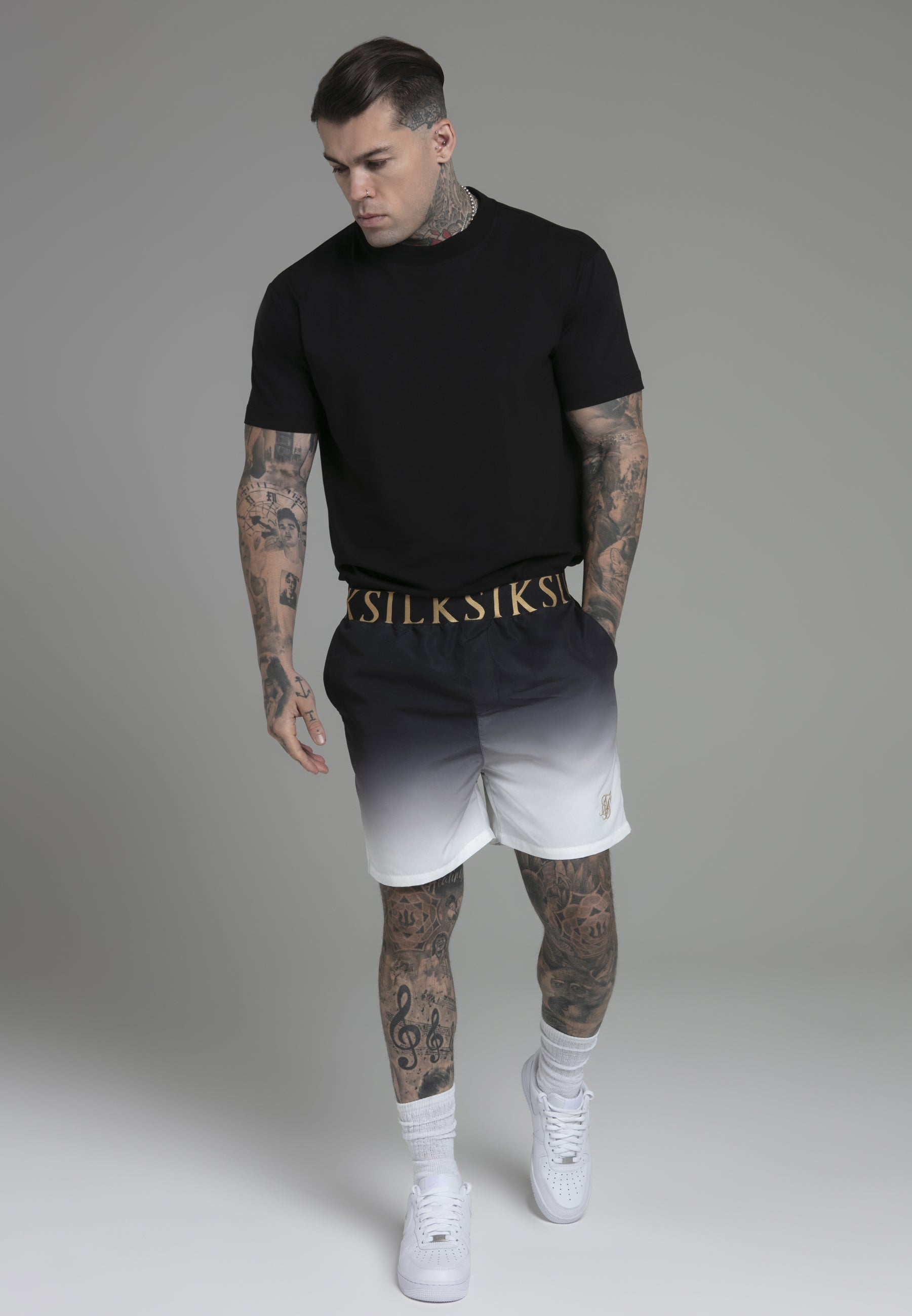 swimshorts / Black White Fade Swim Shorts