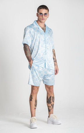 shirts / Blue Checkers Satin Shirt