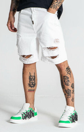 shorts / White Damage Ripped Shorts