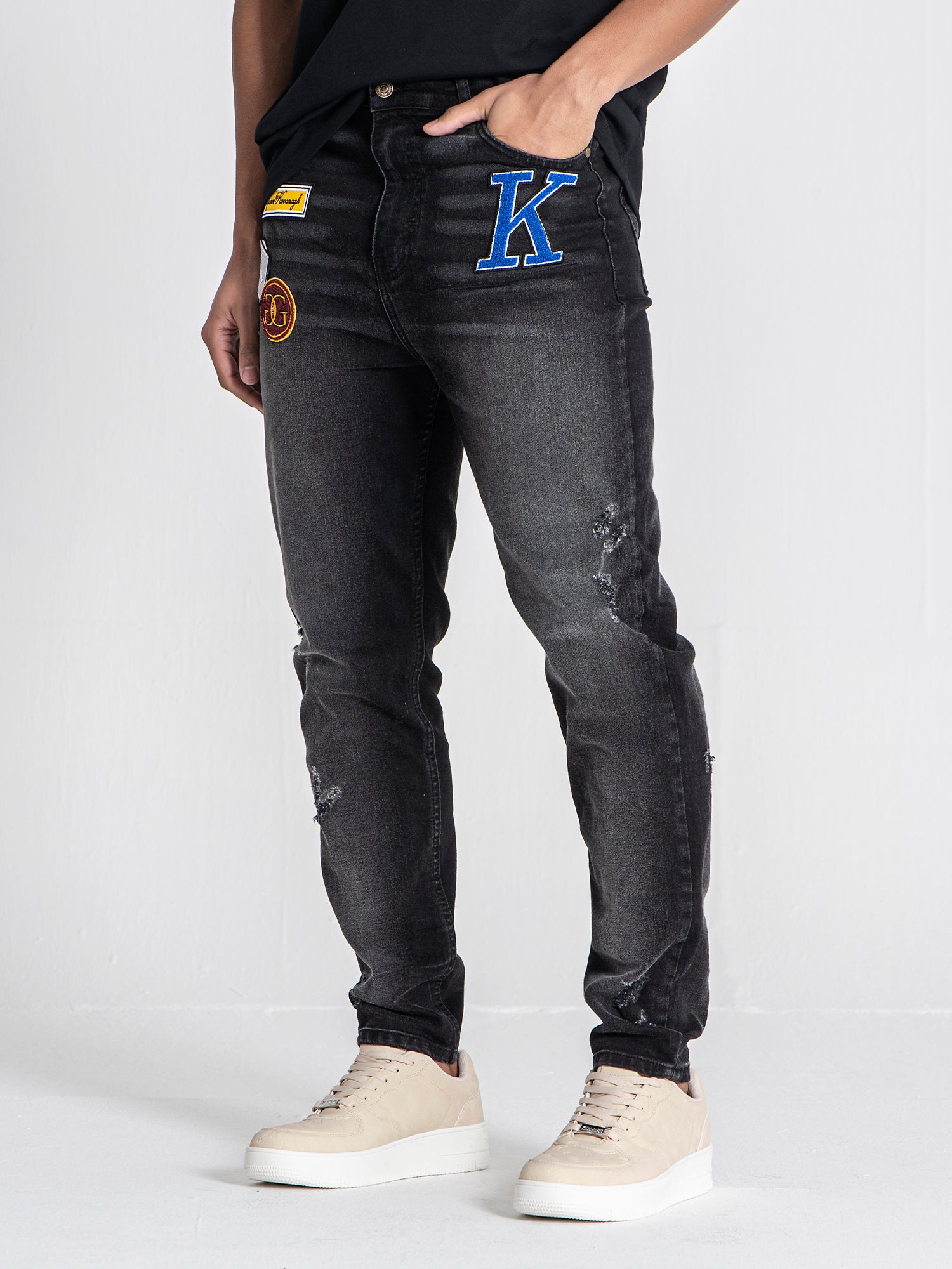 jeans / Black Collage Patch Jeans