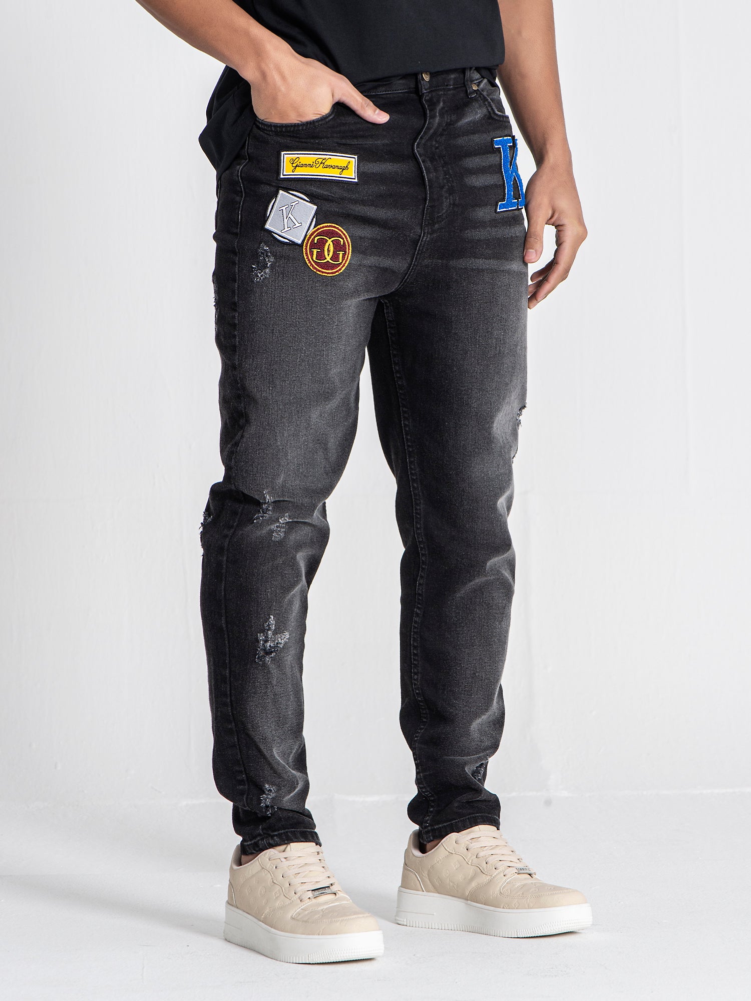 jeans / Black Collage Patch Jeans