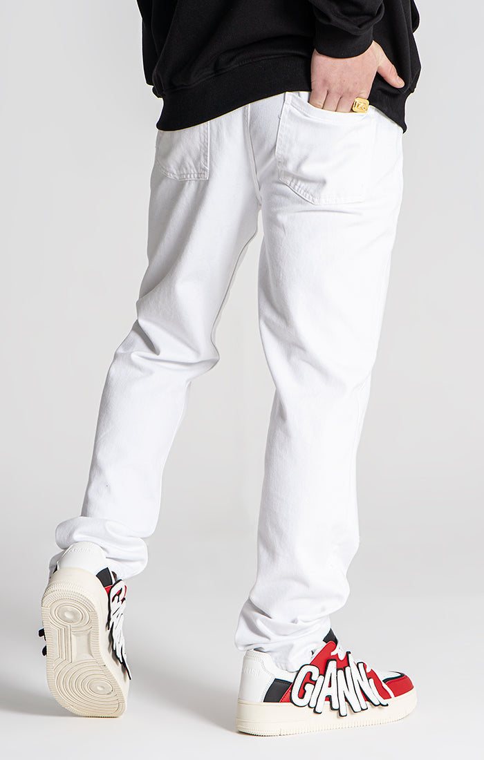 White Core Ripped Straight-Leg Jeans