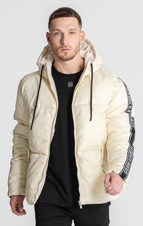 Beige Racer Puffer Jacket