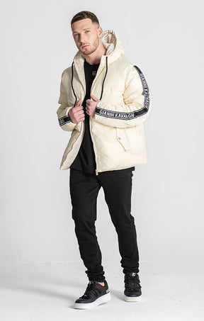 Beige Racer Puffer Jacket