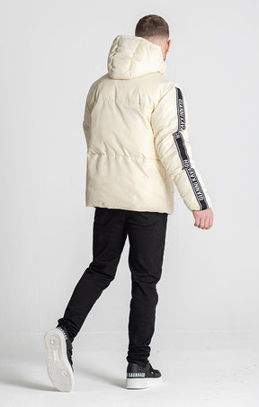 Beige Racer Puffer Jacket