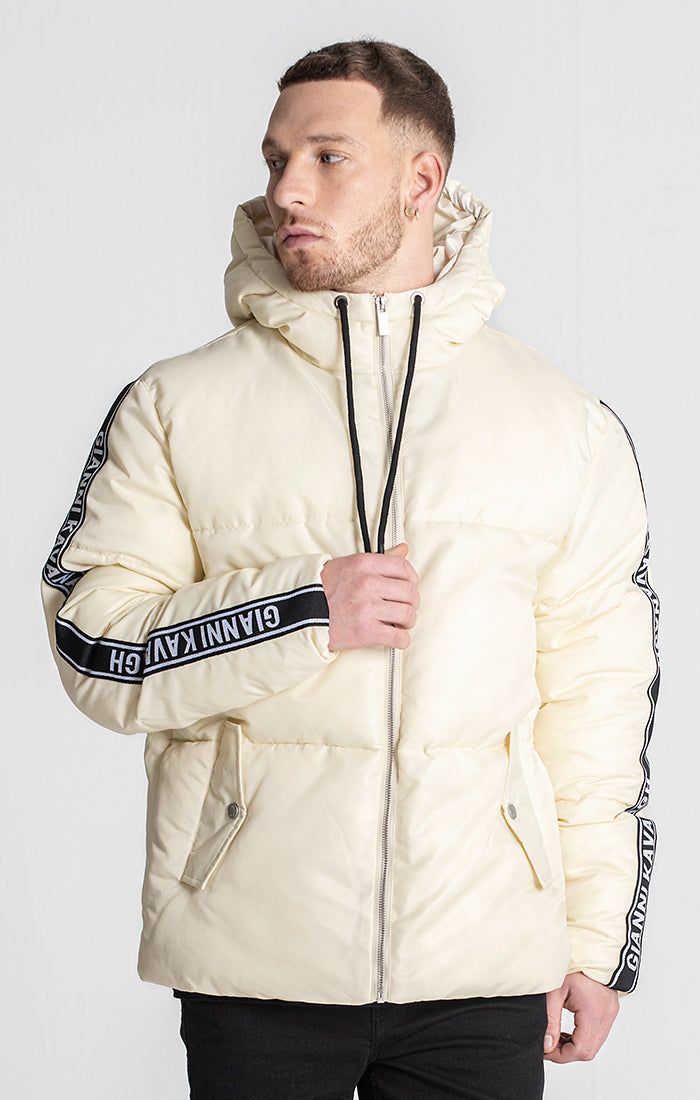 Beige Racer Puffer Jacket