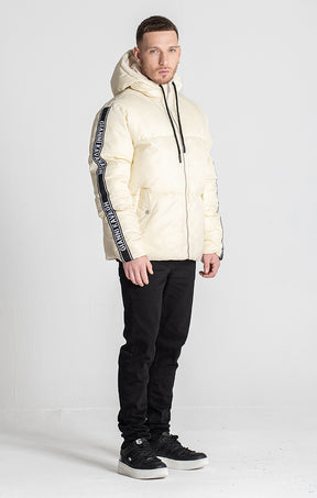 Beige Racer Puffer Jacket