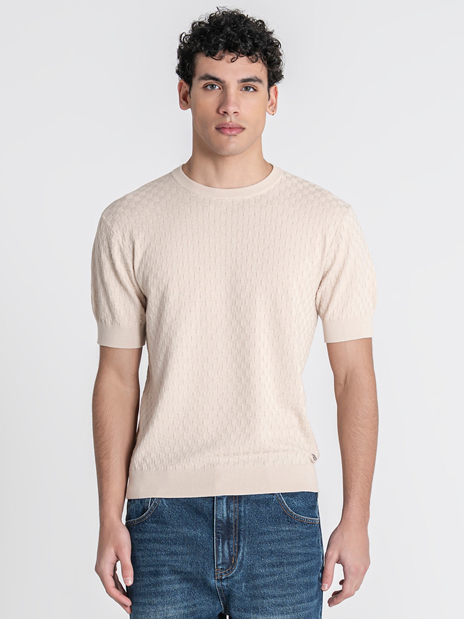 Beige Squared Knit Tee