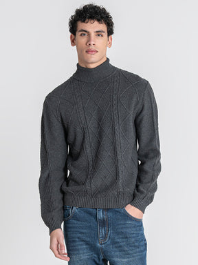 Grey Cable Knit Turtleneck