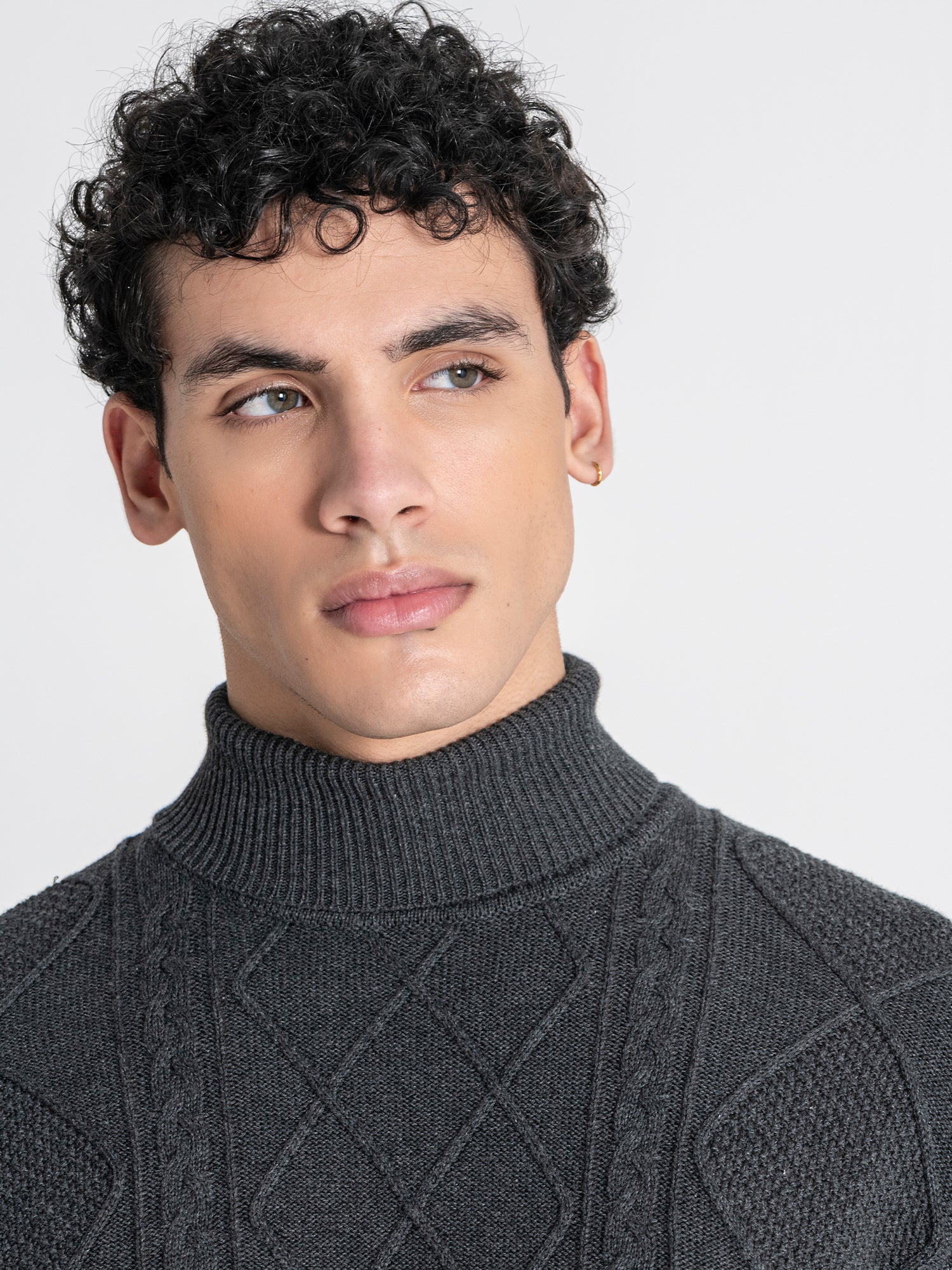 Grey Cable Knit Turtleneck