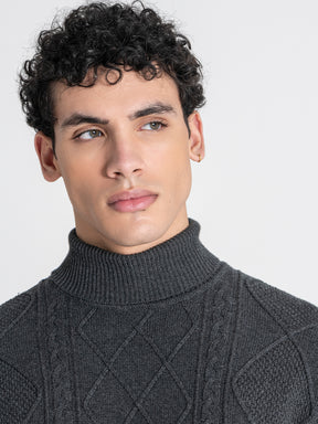 Grey Cable Knit Turtleneck