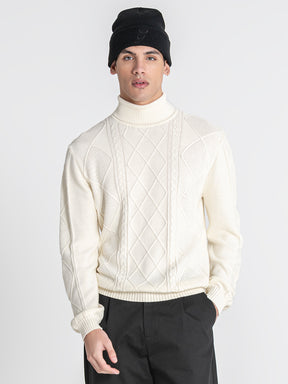 White Cable Knit Turtleneck