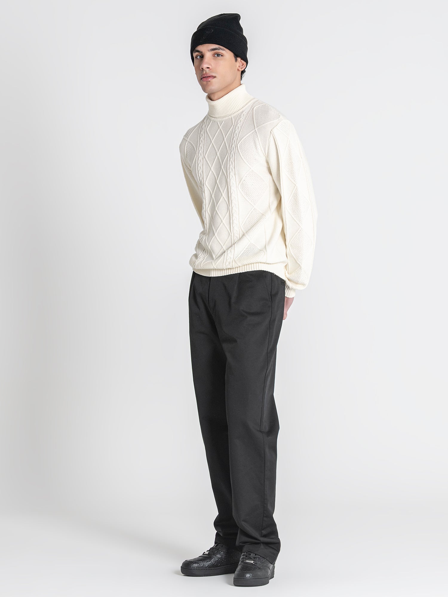 White Cable Knit Turtleneck