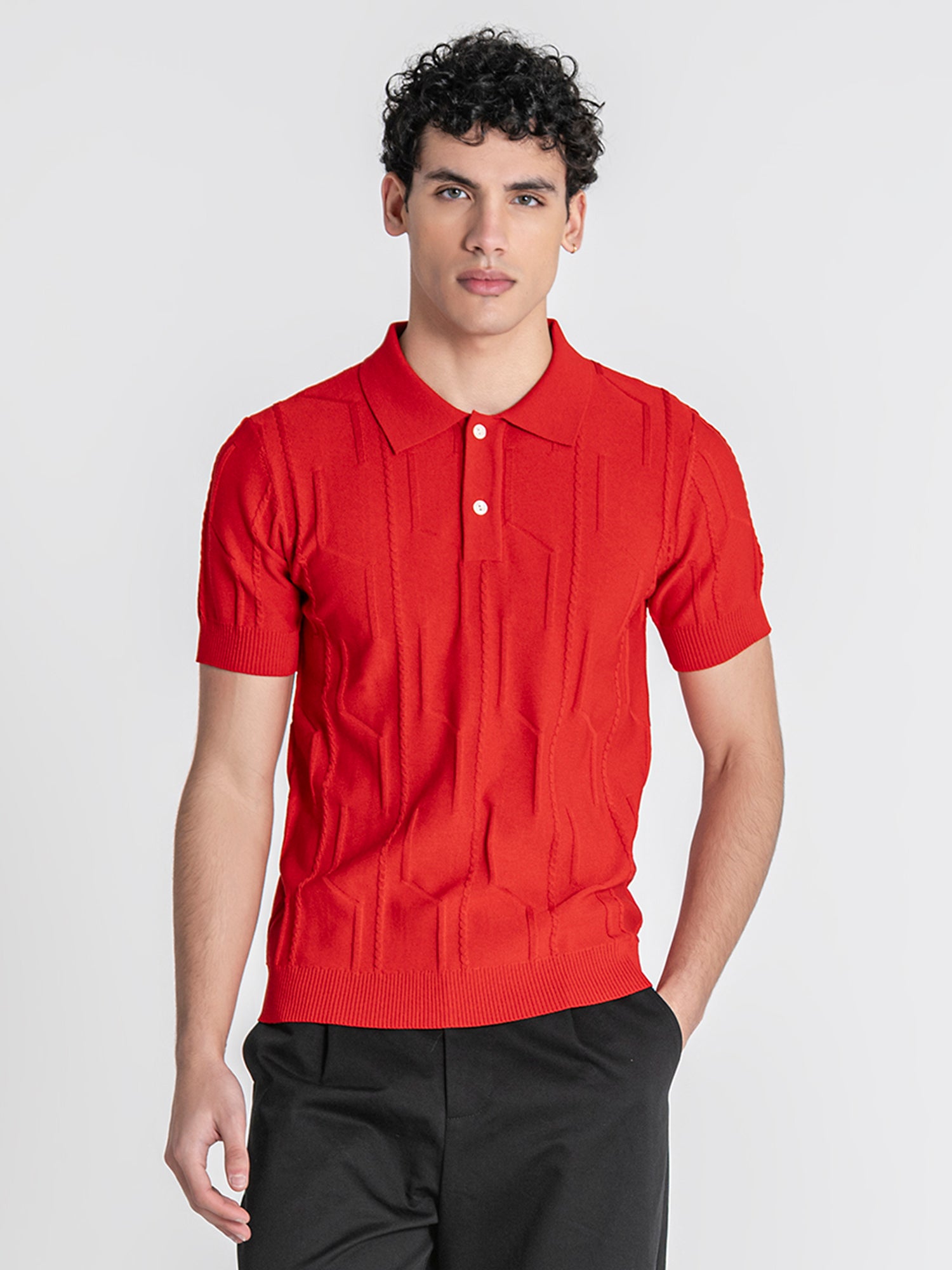 Red Dimension Knit Polo