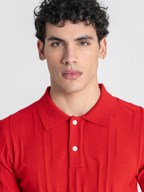 Red Dimension Knit Polo