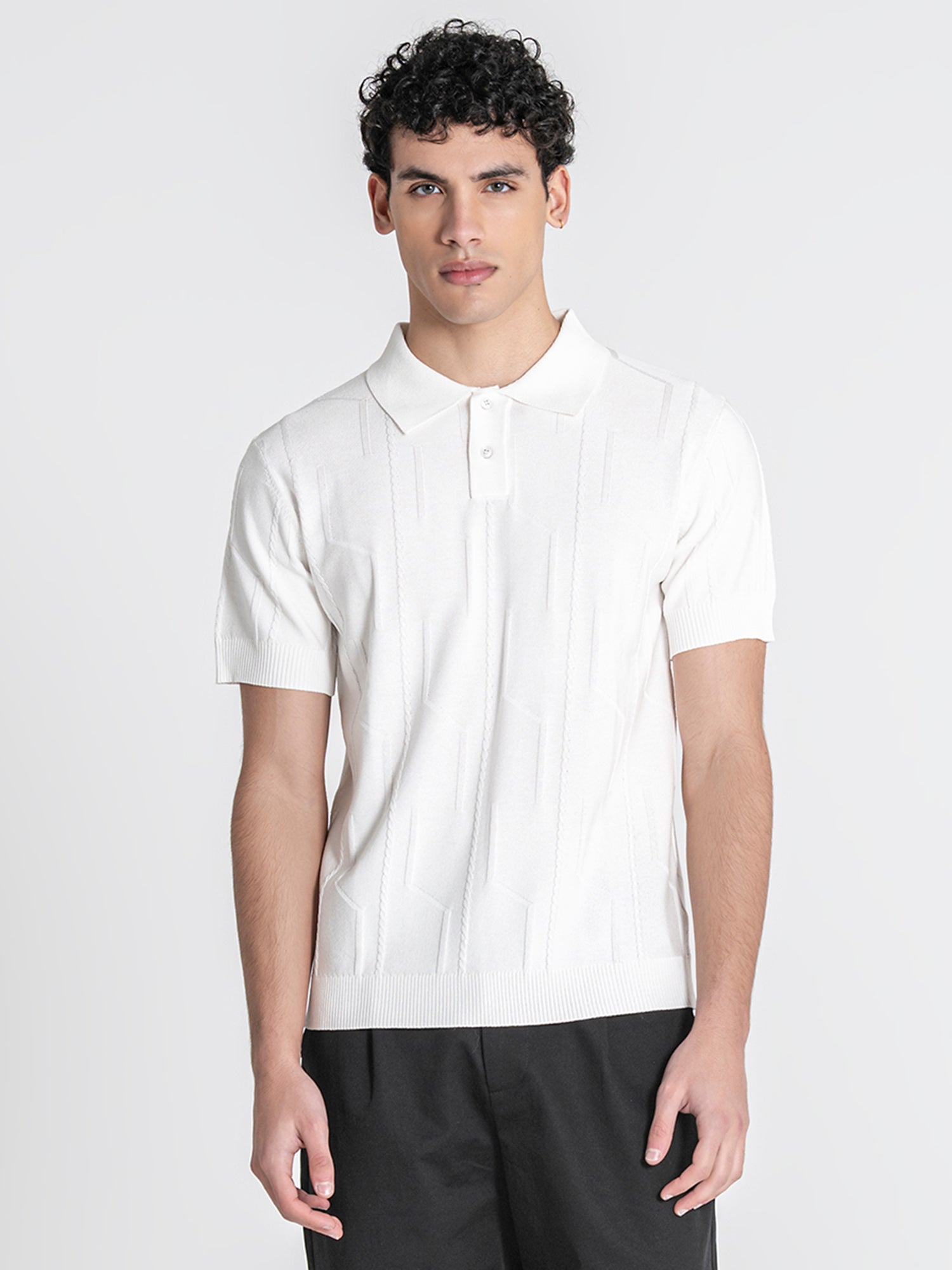 White Dimension Knit Polo