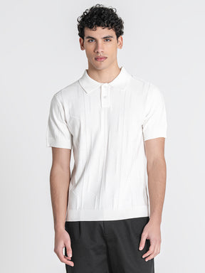 White Dimension Knit Polo