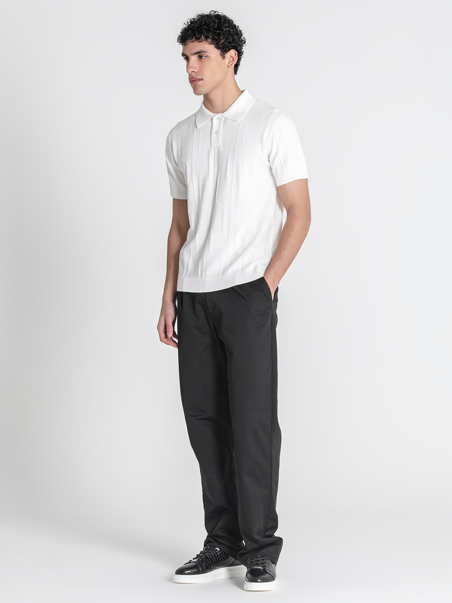 White Dimension Knit Polo