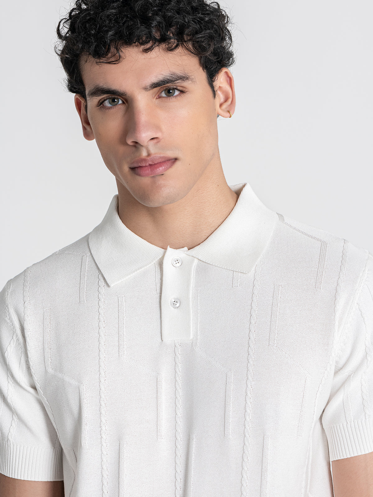 White Dimension Knit Polo