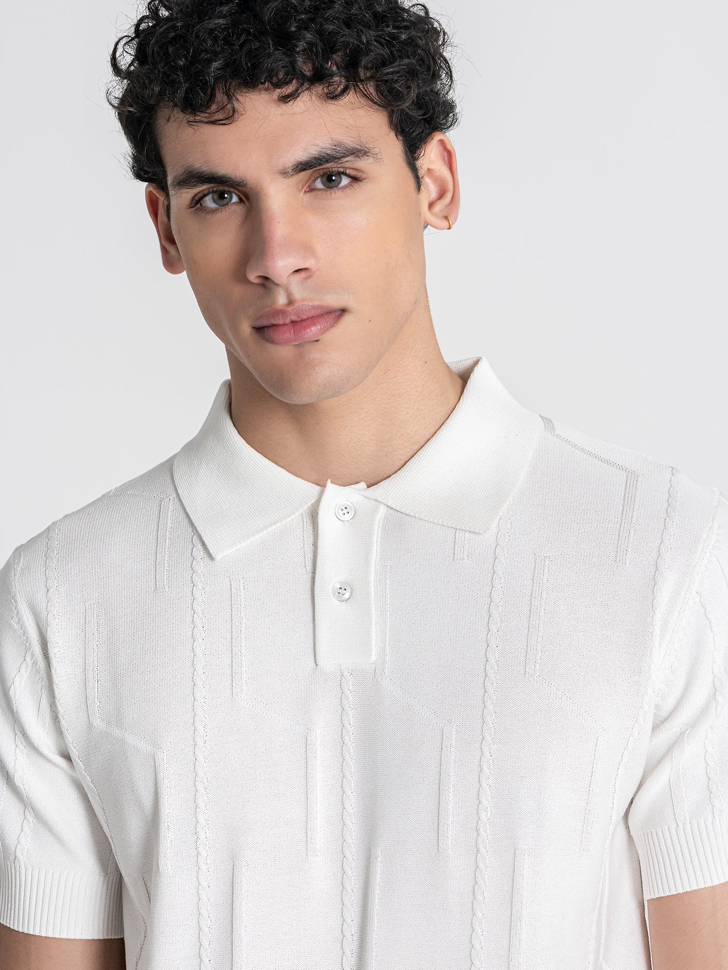 White Dimension Knit Polo