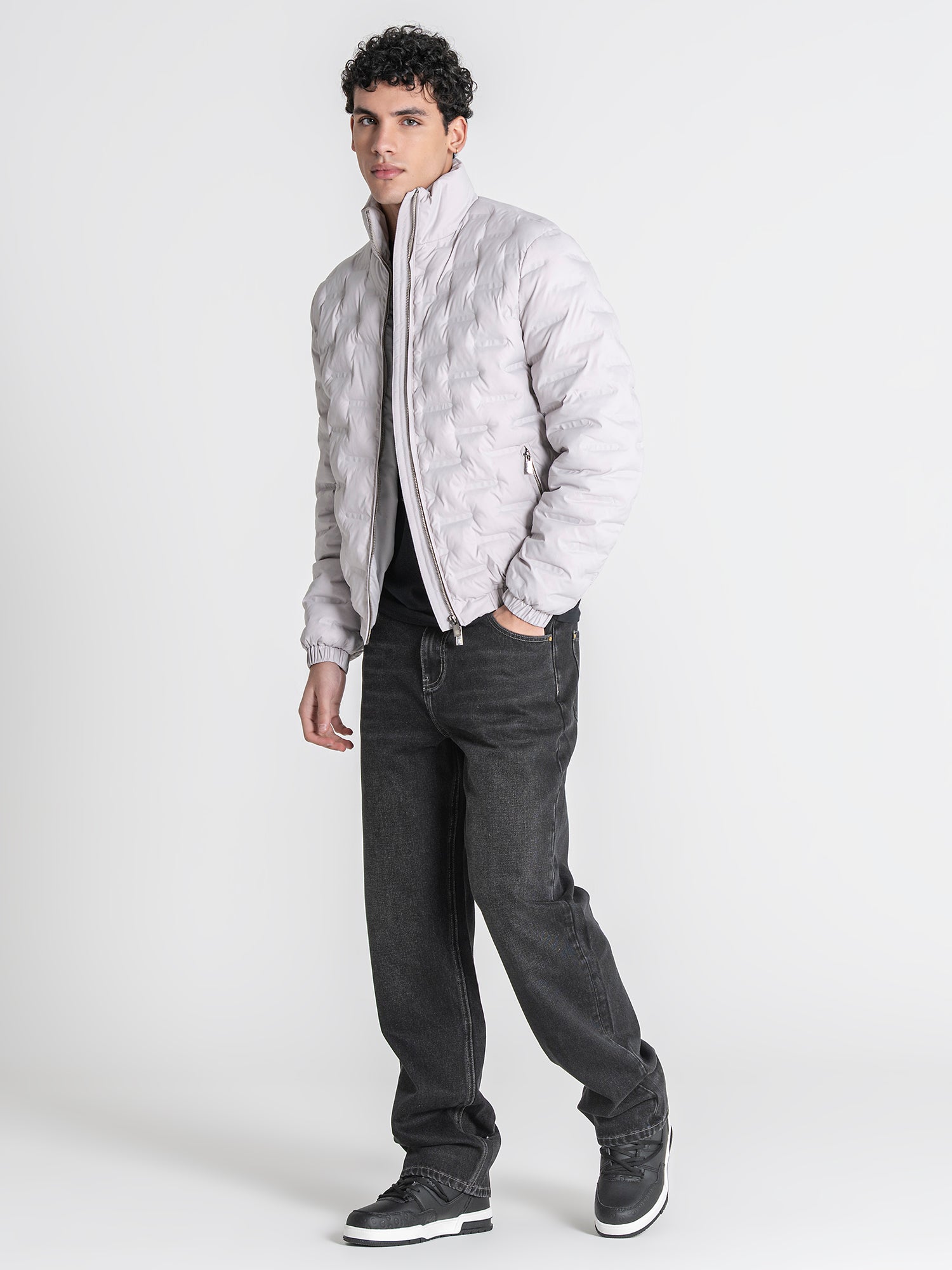 Grey Code Puffer Jacket