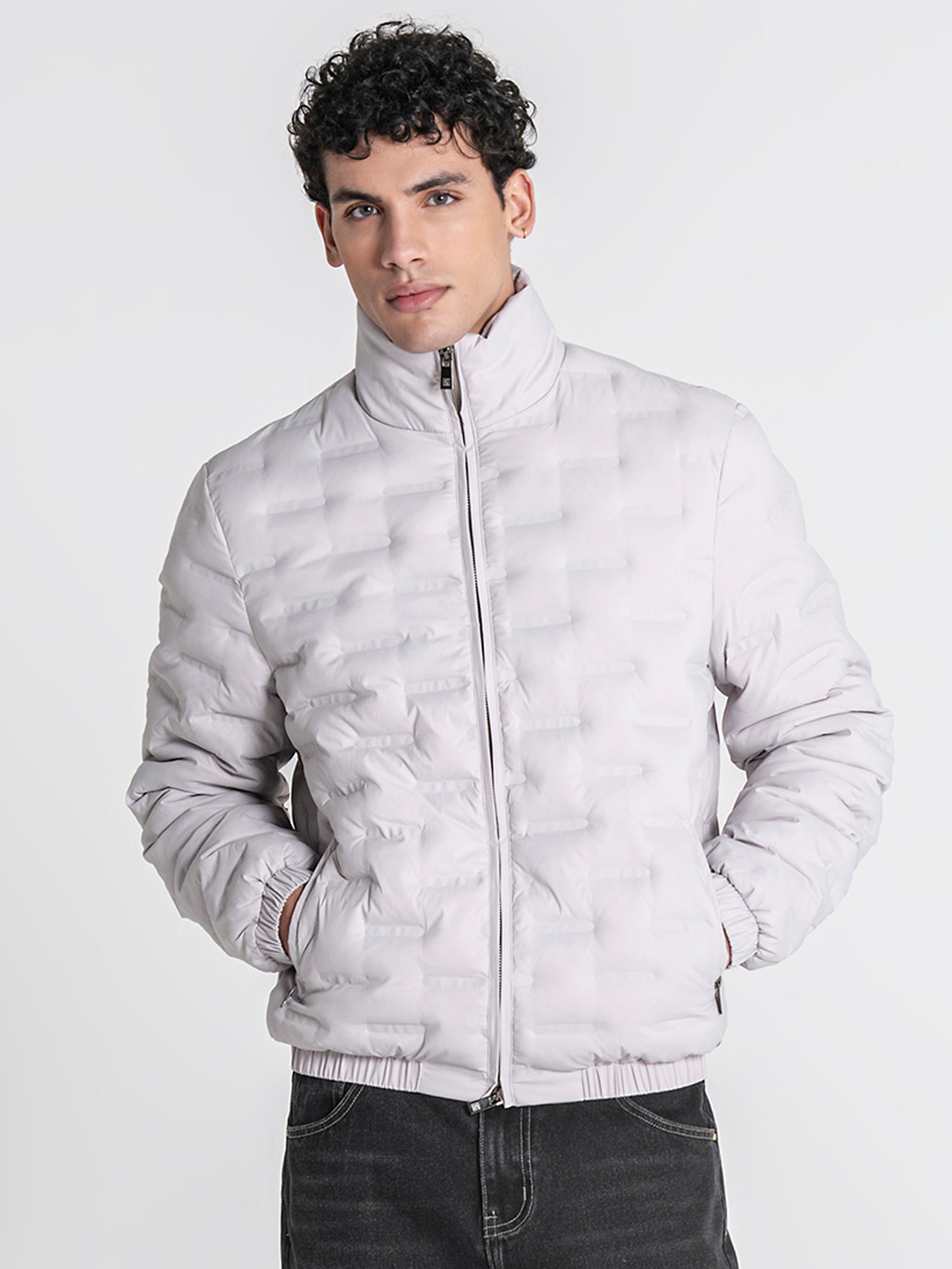 Grey Code Puffer Jacket